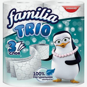 Бумага туалетная Familia Trio белая 3 слоя, 4 рулона