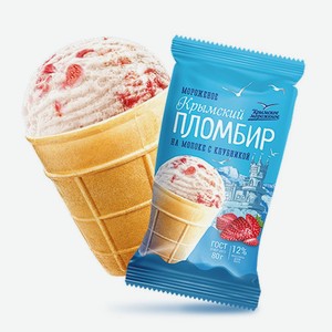 Мороженое 80г Крымское пломбир на молоке с клубникой стакан м/уп