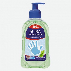 Жидкое мыло 300 мл AURA для всей семьи с антибактериальным эффектом Алоэ вера п/фл