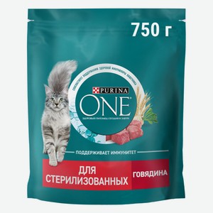 Сухой корм Purina ONE® полнорационный для стерилизованных кошек и кастрированных котов, с высоким содержанием говядины, 750 г