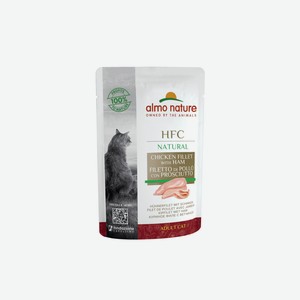 Almo Nature консервы hfc Natural паучи мяса для кошек  Куриное филе с ветчиной  (1 шт., 55 г)