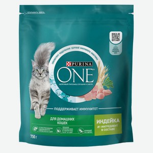 Сухой корм для кошек Purina ONE живущих в домашних условиях с индейкой, 750 г