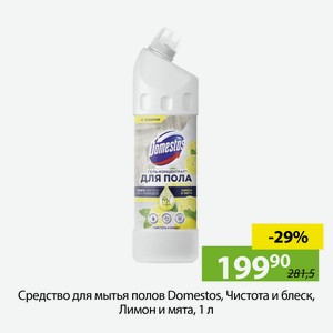 Средство для мытья полов Domestos, Чистота и блеск, Лимон и мята, 1 л