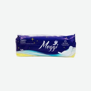 Гигиенические прокладки с крылышками MEGGI Dry Super +, ночные. 10 шт