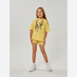 Комплект для девочки (футболка, шорты), с принтом Elementarno р.146 ц.Жёлтый арт.gks 142-019