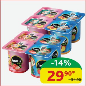 Продукт йогуртный Фруттис Kids Пастеризованный Клубника; Персик, 2.5%, 110 гр