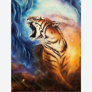 Картина по номерам 40х50 см Рычащий тигр в дымке ХК-5492