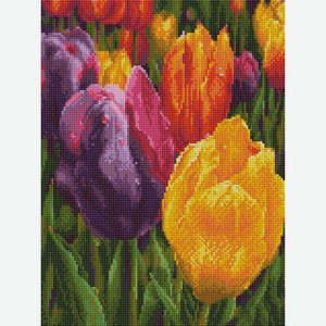 Алмазная мозаика 30х40 см квадратные стразы Разноцветные тюльпаны UB128