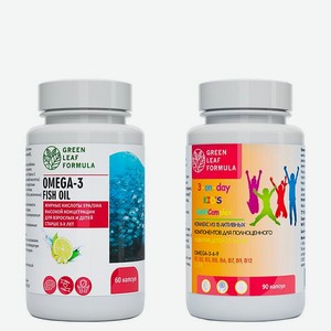 Мультивитамины и ОМЕГА 3 Green Leaf Formula витамины для детей от 3 лет рыбий жир в капсулах 2 банки