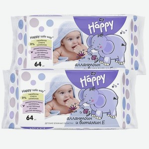 Салфетки влажные детские Bella baby Happy с витамином Е и аллантоином 2 упаковки по 64 шт