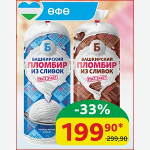 Мороженое Пломбир из сливок Башкирское Мороженое Ванильный; Шоколадный 15%, 400 гр/900 мл