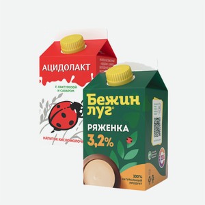 Ряженка БЕЖИН ЛУГ 3.2%/Напиток ацидофильный БОЖЬЯ КОРОВКА 450гр