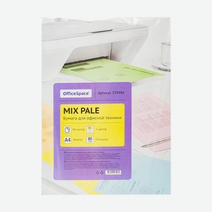 Цветная бумага для офисной техники  MIX PALE , OfficeSpace, А4, 90 л, 5 цветов