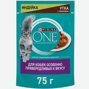 Влажный корм Purina One для кошек особенно привередливых к вкусу с уткой и печенью, 75г