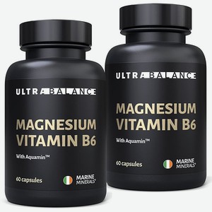 Магний с витамином В6 UltraBalance бад для мужчин и женщин беременных и кормящих с комплексом Aquamin 120 капсул