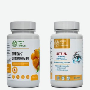 Набор Омега 7 и лютеин Green Leaf Formula витамины для глаз и зрения для иммунитета для похудения 2 банки