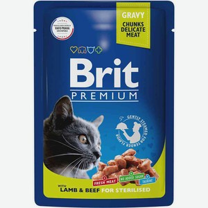 Влажный корм для стерилизованных кошек Brit Premium Ягненок и говядина в соусе, 85 г