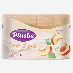 Бумага туалетная Plushe Comfort care Honey Nectarine с ароматом персика 3 слоя, 12 рулонов