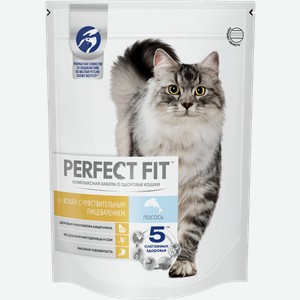 Сухой корм PERFECT FIT™ для взрослых кошек с чувствительным пищеварением, с лососем