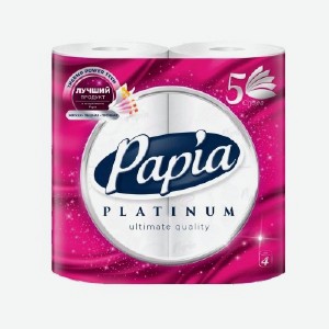 Туалетная бумага  Papia , platinum, 5 слоев, 4 шт