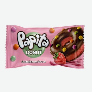 Кекс Papita Donut с какао-глазурью, клубничной начинкой и цветным драже 40гр