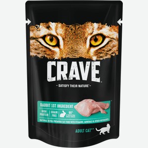 Crave полнорационный консервированный корм для взрослых кошек, с кроликом (70 г)