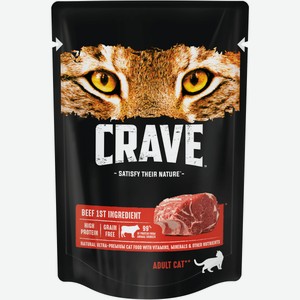 Crave полнорационный консервированный корм для взрослых кошек, с говядиной (70 г)