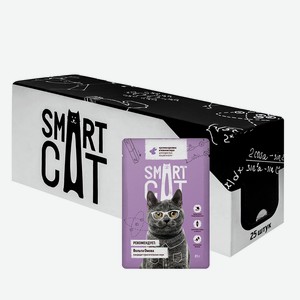Smart Cat  Упаковка 25 шт  Паучи для взрослых кошек и котят кусочки кролика в нежном соусе (2,13 кг)