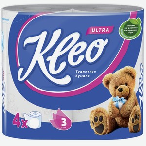 Kleo Ultra Туалетная бумага 3-сл, белая, 4 шт