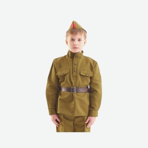 Костюм военного детский: гимнастерка, ремень, пилотка, для детей 8-10 лет, рост 140-152 см