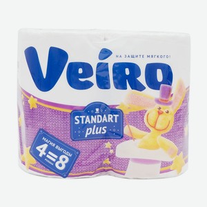 Туалетная бумага  Standart Plus , Veiro, 2 слоя, 4 рулона