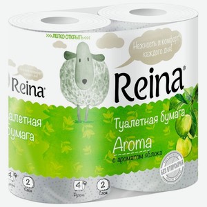 Туалетная бумага Reina Aroma Яблоко белая двухслойная, 4 рулона