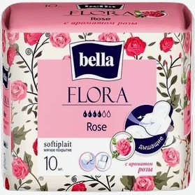Прокладки женские гигиенические  bella  flora с ароматом розы, 10 шт