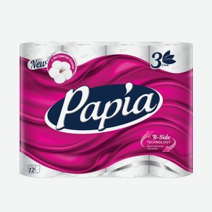 Туалетная бумага Papia 3-слойная, 12 рулонов Россия