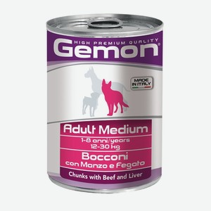 Корм для взрослых собак средних пород Gemon Dog кусочки с говядиной и печенью 415 г