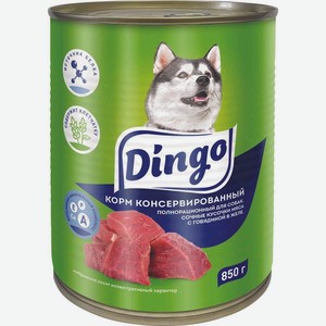 Корм влажный Dingo сочные кусочки мяса с говядиной в желе для взрослых собак 850г