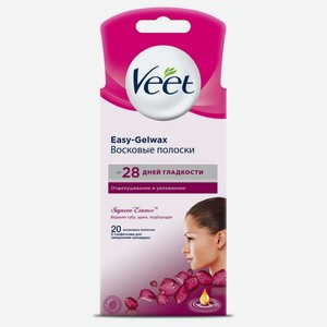 Veet Easy-Gelwax Восковые Полоски для Лица для чувствительной кожи Роза и Эфирные масла, 20 шт