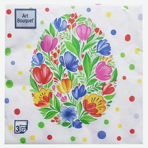 Салфетки одноразовые бумажные Bouquet Пасхальное яйцо с цветами 3-слоя, 33х33 см, 20 шт