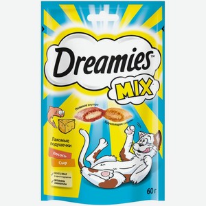 Лакомство Dreamies Mix для взрослых кошек с лососем и сыром, 60г