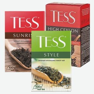 Чай «TESS» листовой: High Ceylon черный, Sunrise черный, Style зеленый; 100 г
