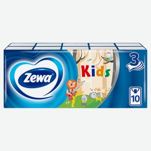 Платочки бумажные носовые Zewa Kids 3 слоя, 10 шт