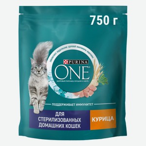Сухой корм Purina ONE® полнорационный для стерилизованных кошек и кастрированных котов, живущих в домашних условиях, с высоким содержанием курицы 750 г