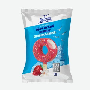 Мороженое 70г Крымское мороженое пломбир клубника-ваниль эскимо 12% м/уп