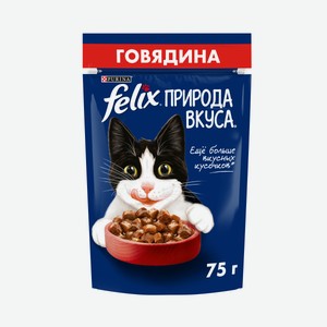 Влажный корм Felix Природа вкуса для взрослых кошек, с говядиной в соусе 75 г