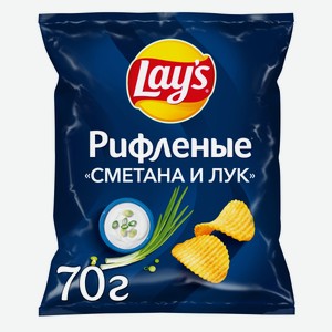 Картофельные чипсы Lay s Рифленые со вкусом Сметаны и Лука 70г