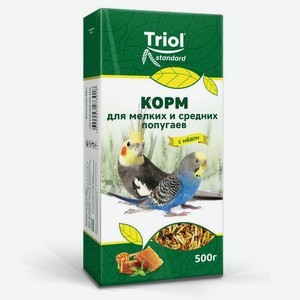 Корм <Triol> д/мелких и средних попугаев c мёдом 500г пакет Россия