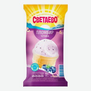 Мороженое пломбир Светаево Черника ванильный с кусочками ягод в вафельном стаканчике 12% 100 г
