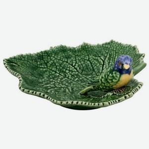 Блюдо Bordallo Pinheiro листья с синей птичкой 19 см
