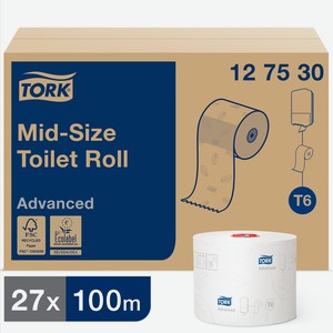 Бумага Tork Advanced туалетная в миди-рулонах Т6 2-слойная 100м, 27 рулонов