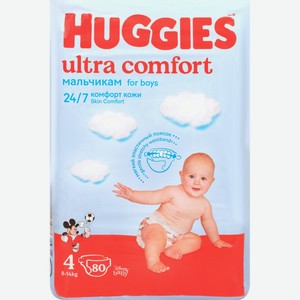 Подгузники HUGGIES Ultra Comfort 4 д/мал 8-14кг, Россия, 80 шт